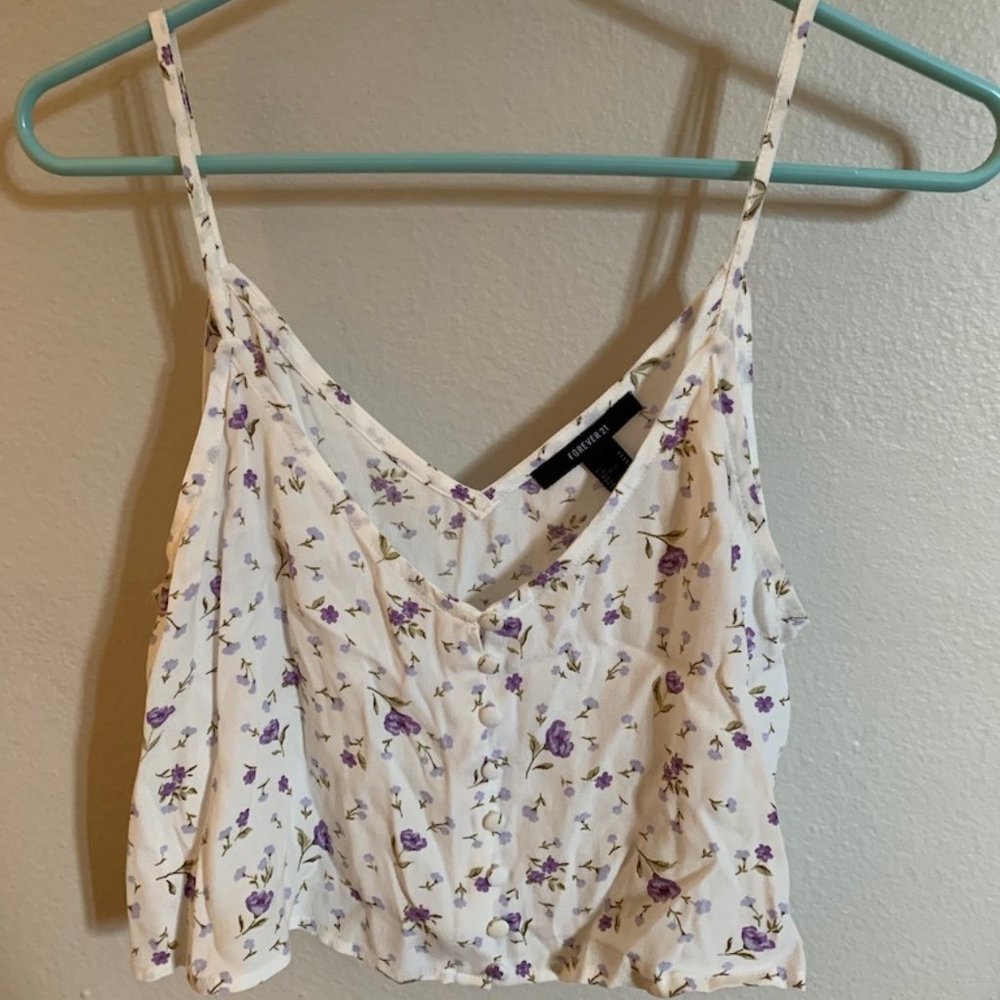 Floral cropped flowing tank top